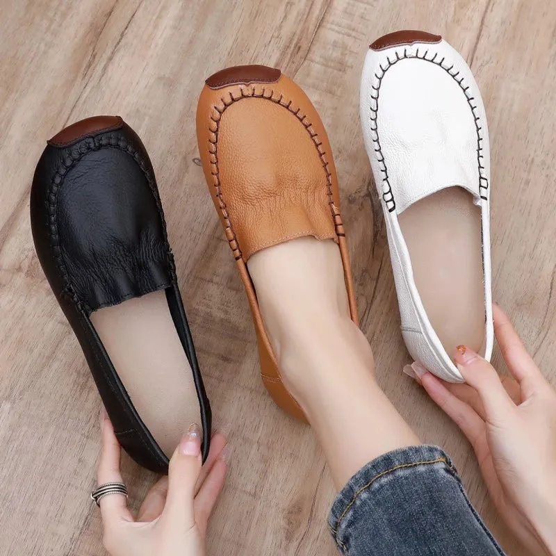 Babakud Women Spring Vintage Leather Soft Sole Loafers