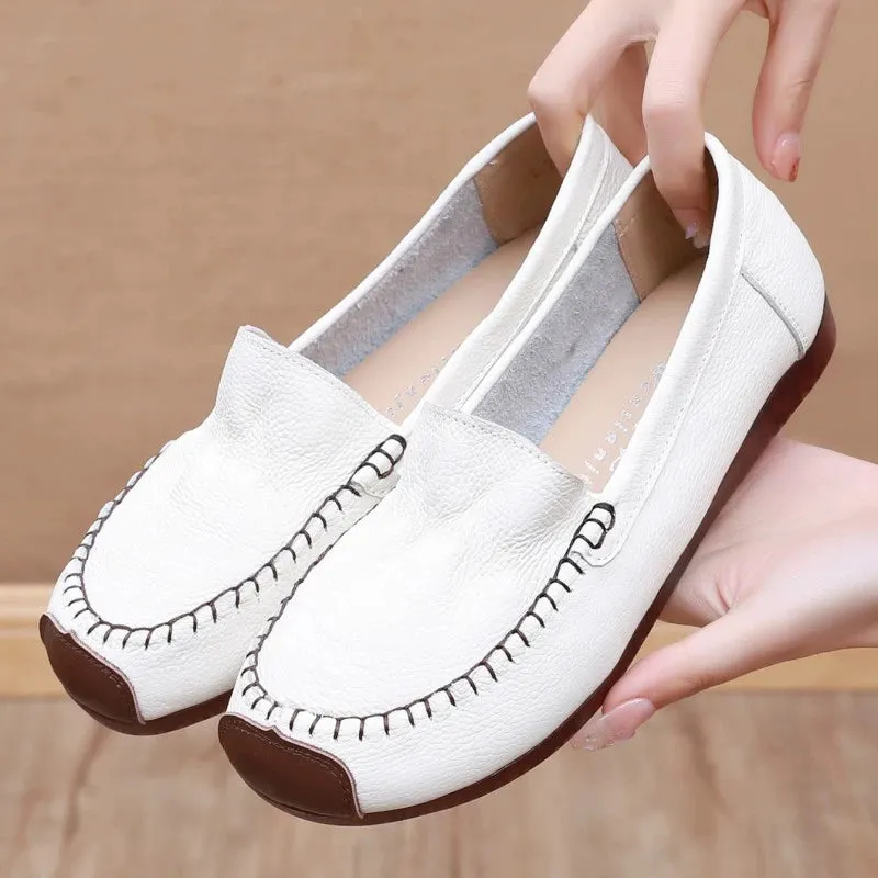 Babakud Women Spring Vintage Leather Soft Sole Loafers