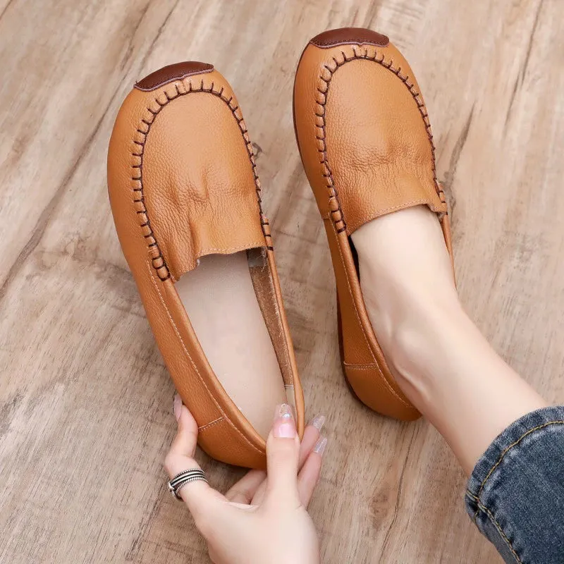 Babakud Women Spring Vintage Leather Soft Sole Loafers