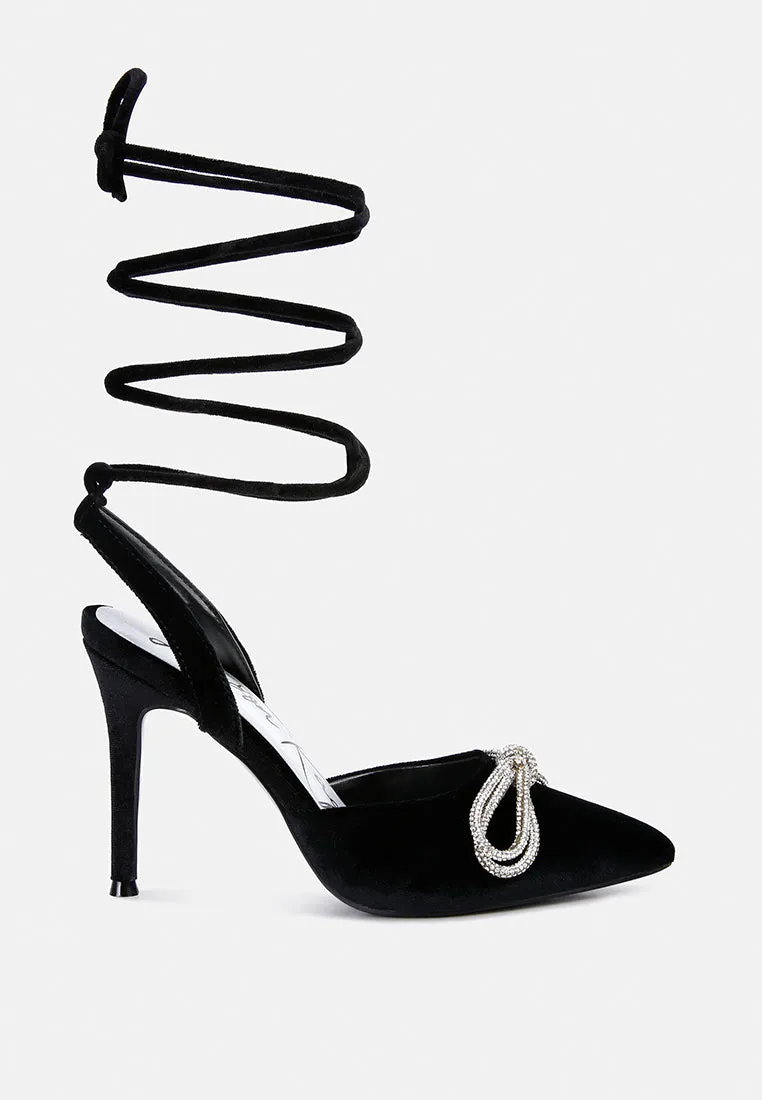 big treat rhinestone embellished lace up sandals