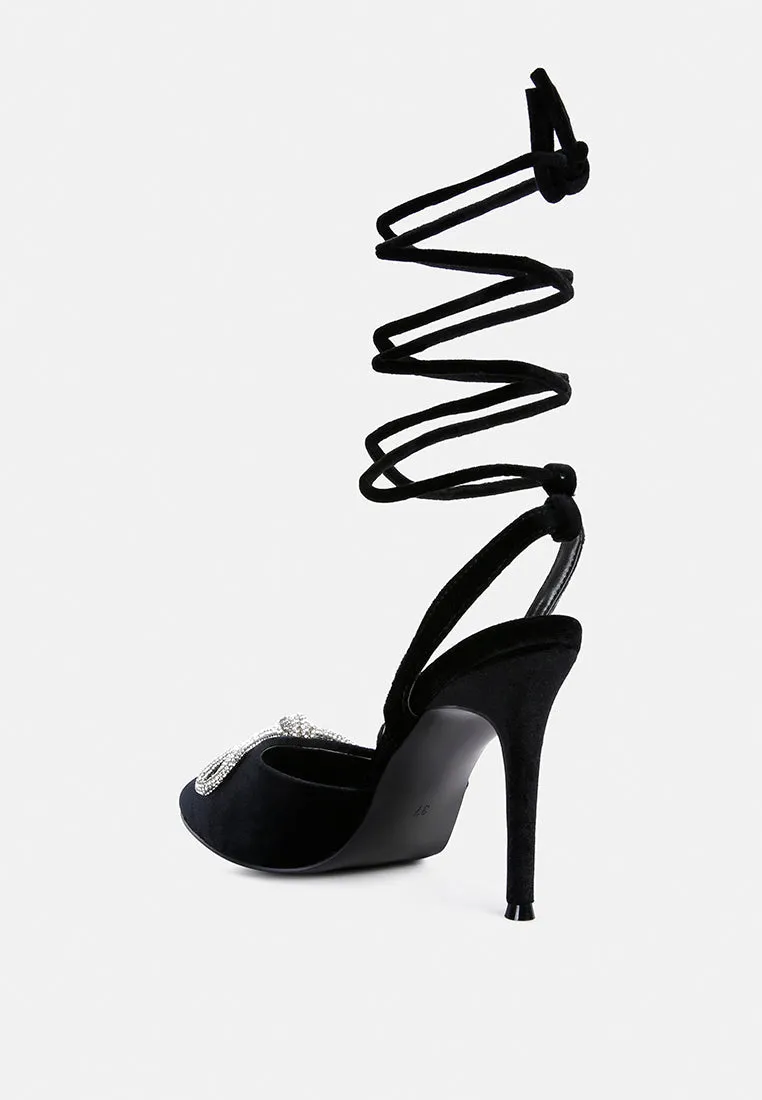 big treat rhinestone embellished lace up sandals