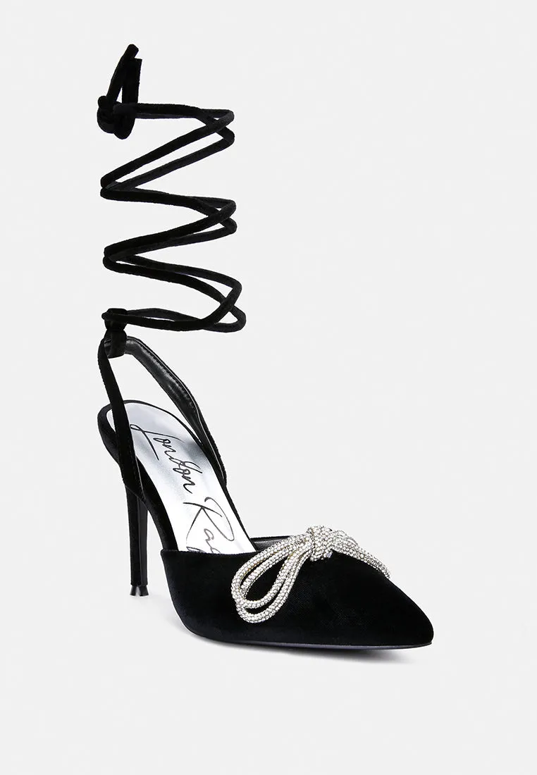 big treat rhinestone embellished lace up sandals