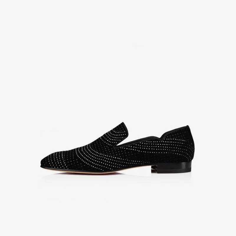 Black Dress Loafers Gliiter Leather