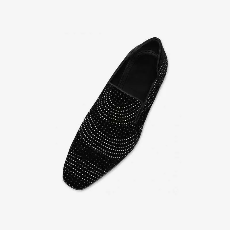 Black Dress Loafers Gliiter Leather
