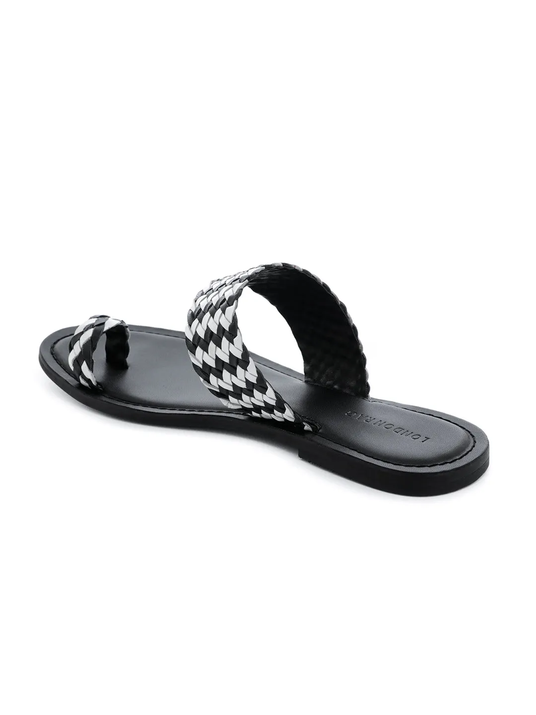 Black White Weaved One Toe Sandal