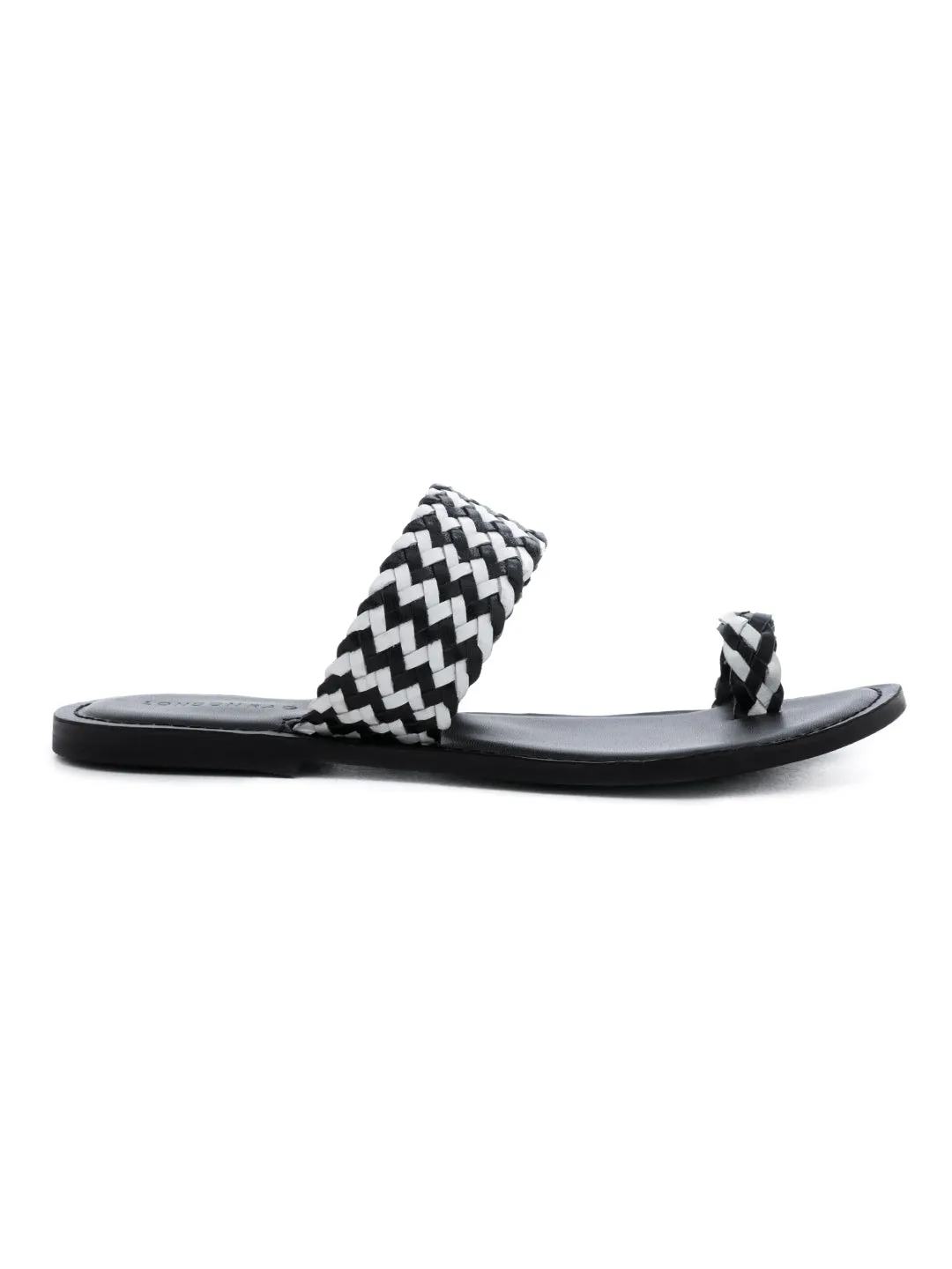 Black White Weaved One Toe Sandal