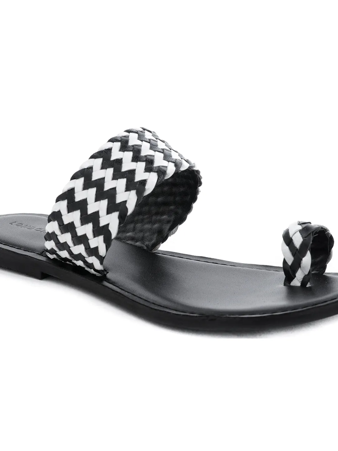 Black White Weaved One Toe Sandal