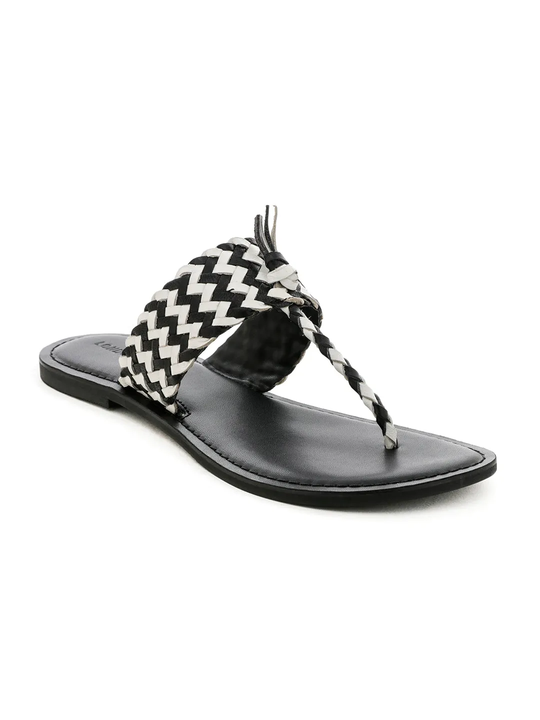Black White Weaved Thong Sandal