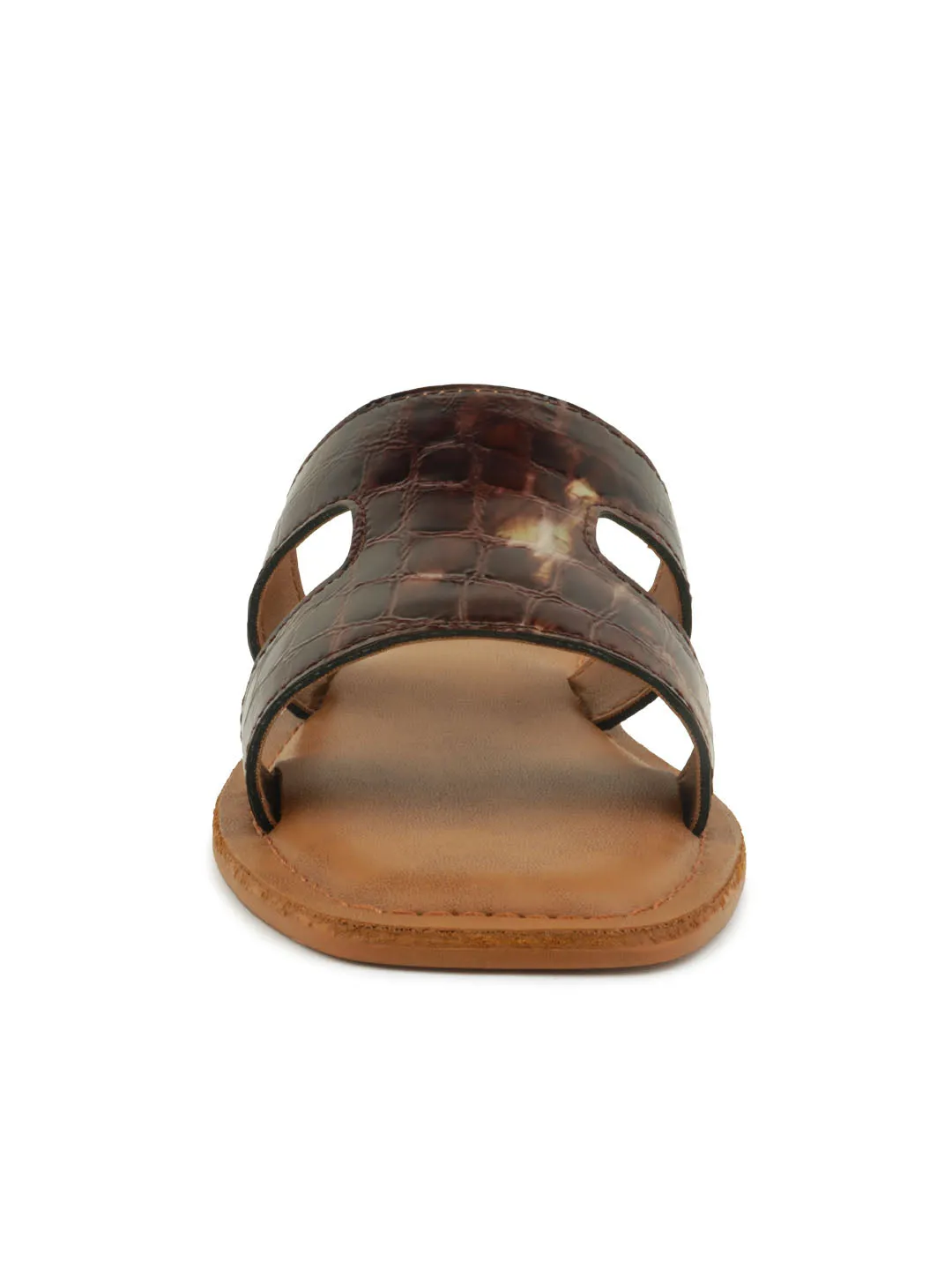 Bronze Croc Print Slip-On Sandal