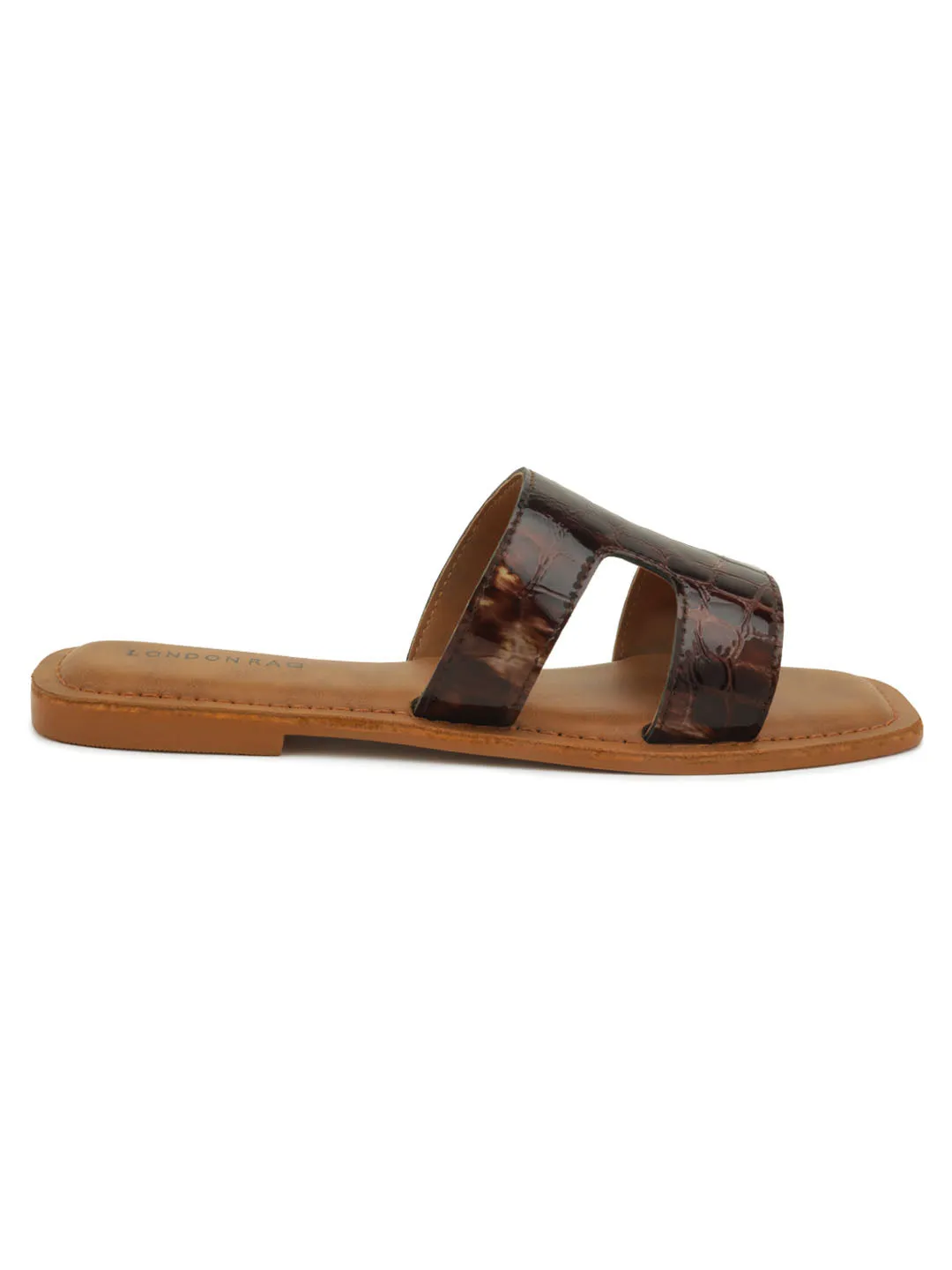Bronze Croc Print Slip-On Sandal