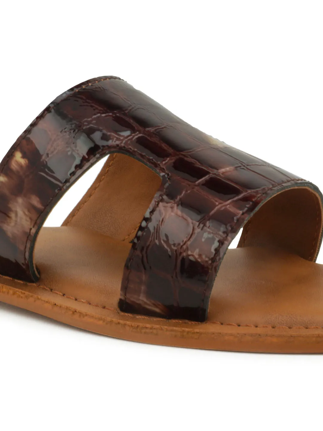 Bronze Croc Print Slip-On Sandal