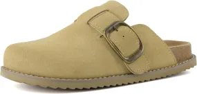 CUSHIONAIRE Women's Blain Genuine Suede Slip-On Clogs with   Memory Foam & Chic Buckle Mule - Comfortable, Non-Slip, Wide Widths Available