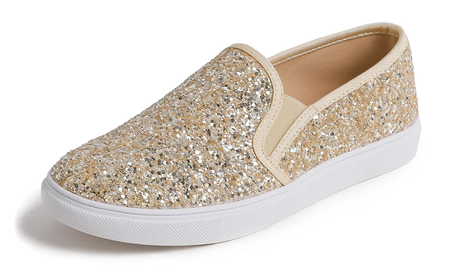 Feversole Women's Fashion Slip-On Sneaker Casual Flat Loafers Shiny Glitter