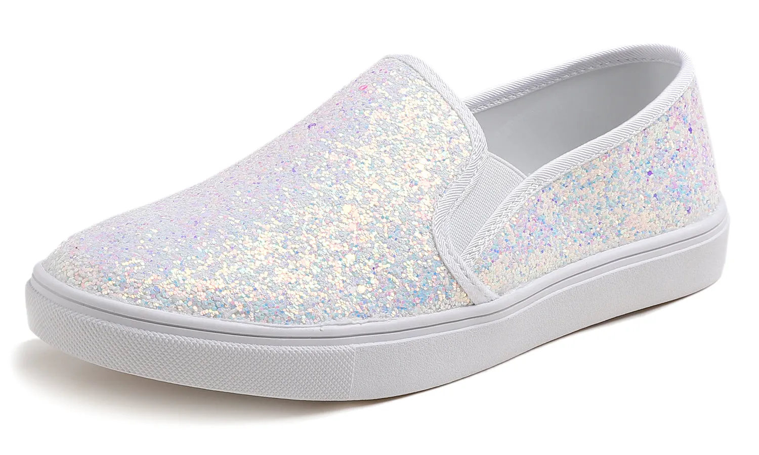 Feversole Women's Fashion Slip-On Sneaker Casual Flat Loafers Shiny Glitter