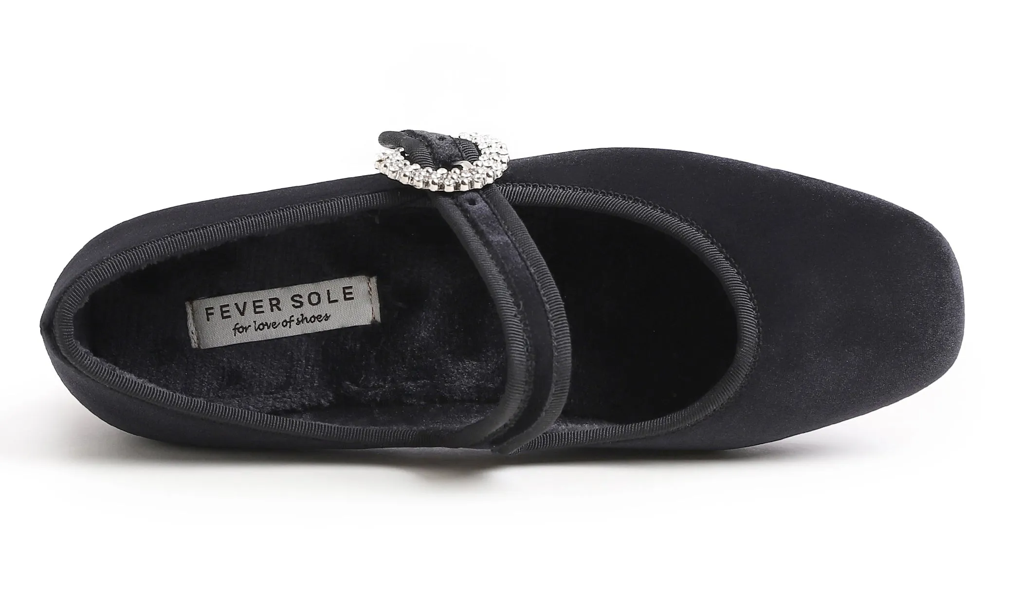 Feversole Women's Mary Jane Fashion Square Toe Easy Buckle Low Heel Slip On Flats Velvet Fur Lined Rhinestone