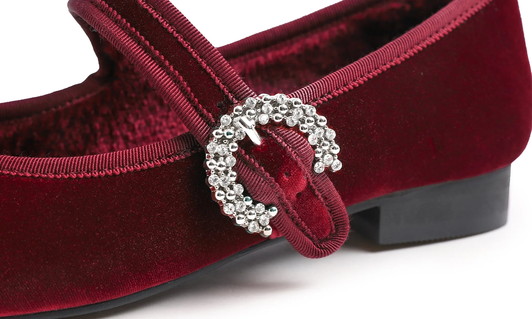 Feversole Women's Mary Jane Fashion Square Toe Easy Buckle Low Heel Slip On Flats Velvet Fur Lined Rhinestone