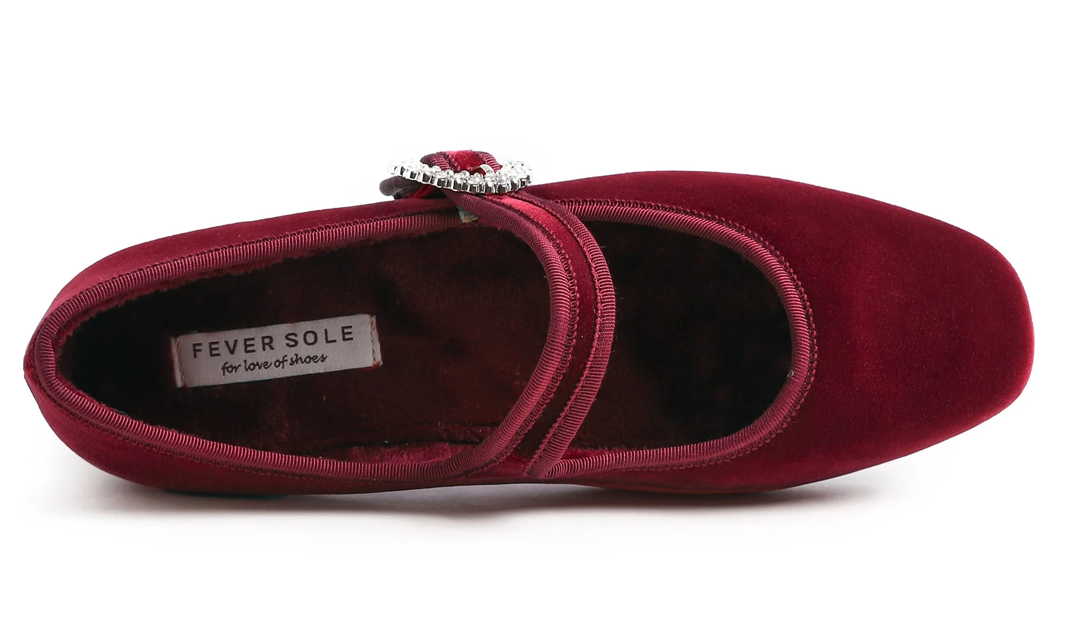 Feversole Women's Mary Jane Fashion Square Toe Easy Buckle Low Heel Slip On Flats Velvet Fur Lined Rhinestone