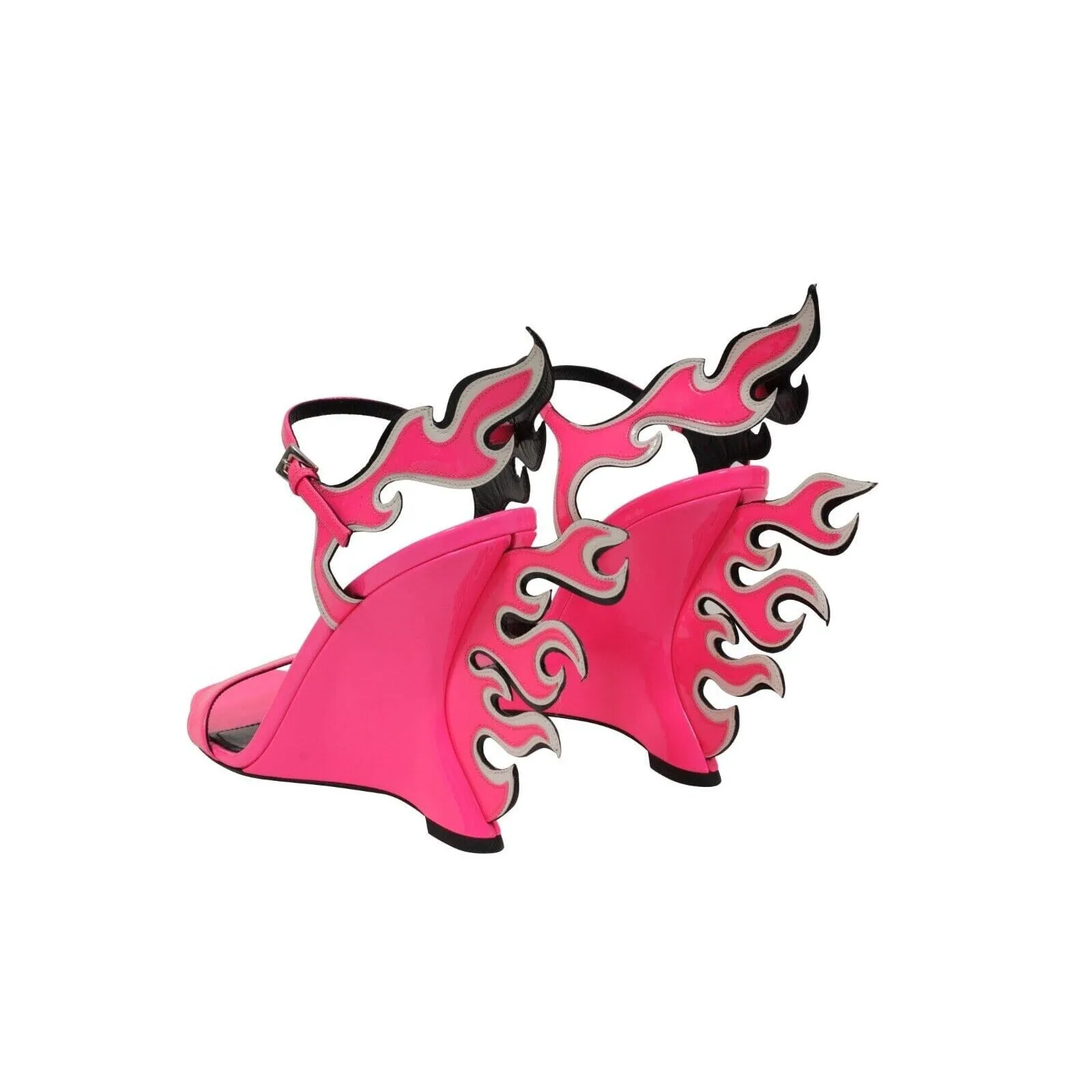 Flame Sandals Neon Pink Patent Leather Wedge Open Toe Heels