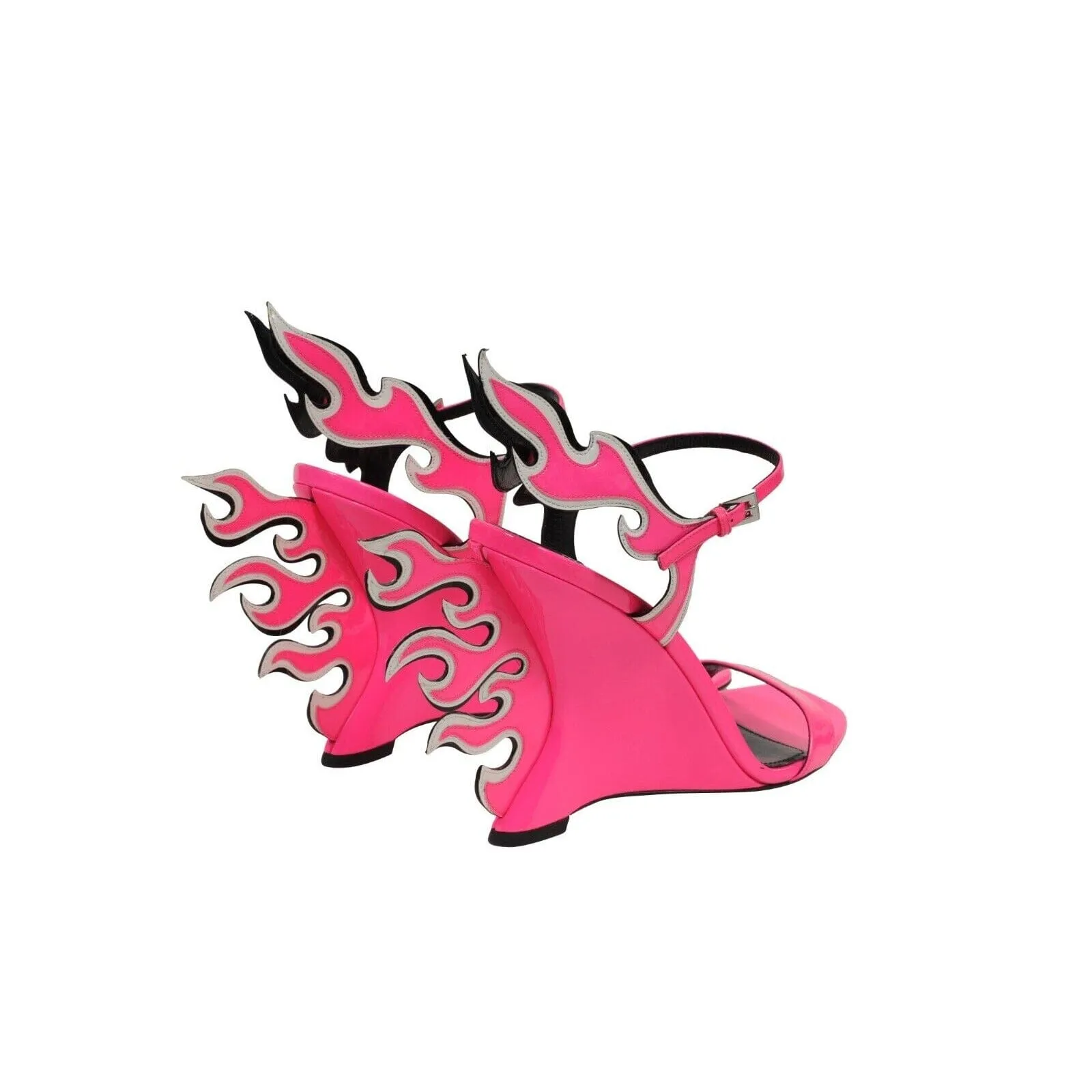 Flame Sandals Neon Pink Patent Leather Wedge Open Toe Heels