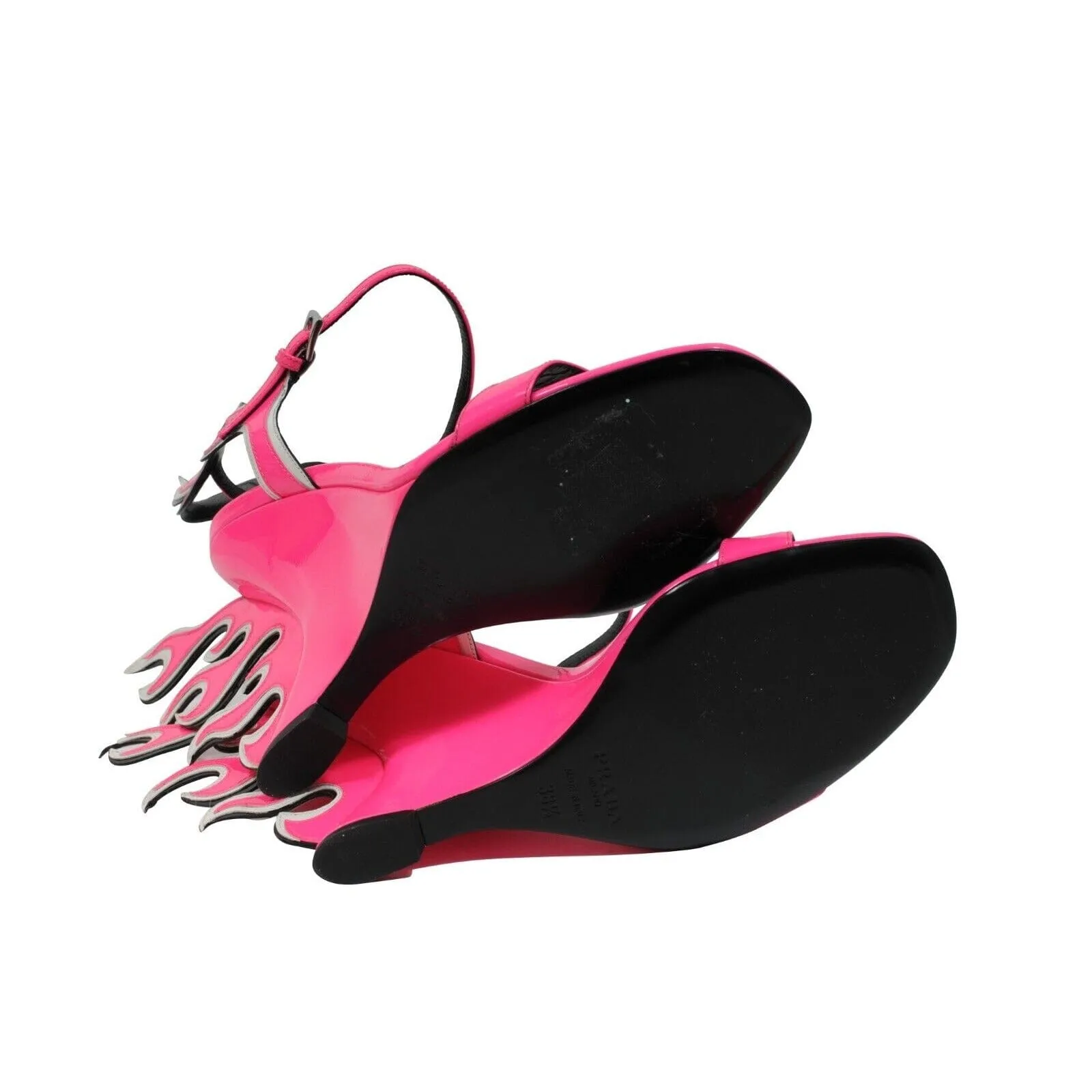 Flame Sandals Neon Pink Patent Leather Wedge Open Toe Heels