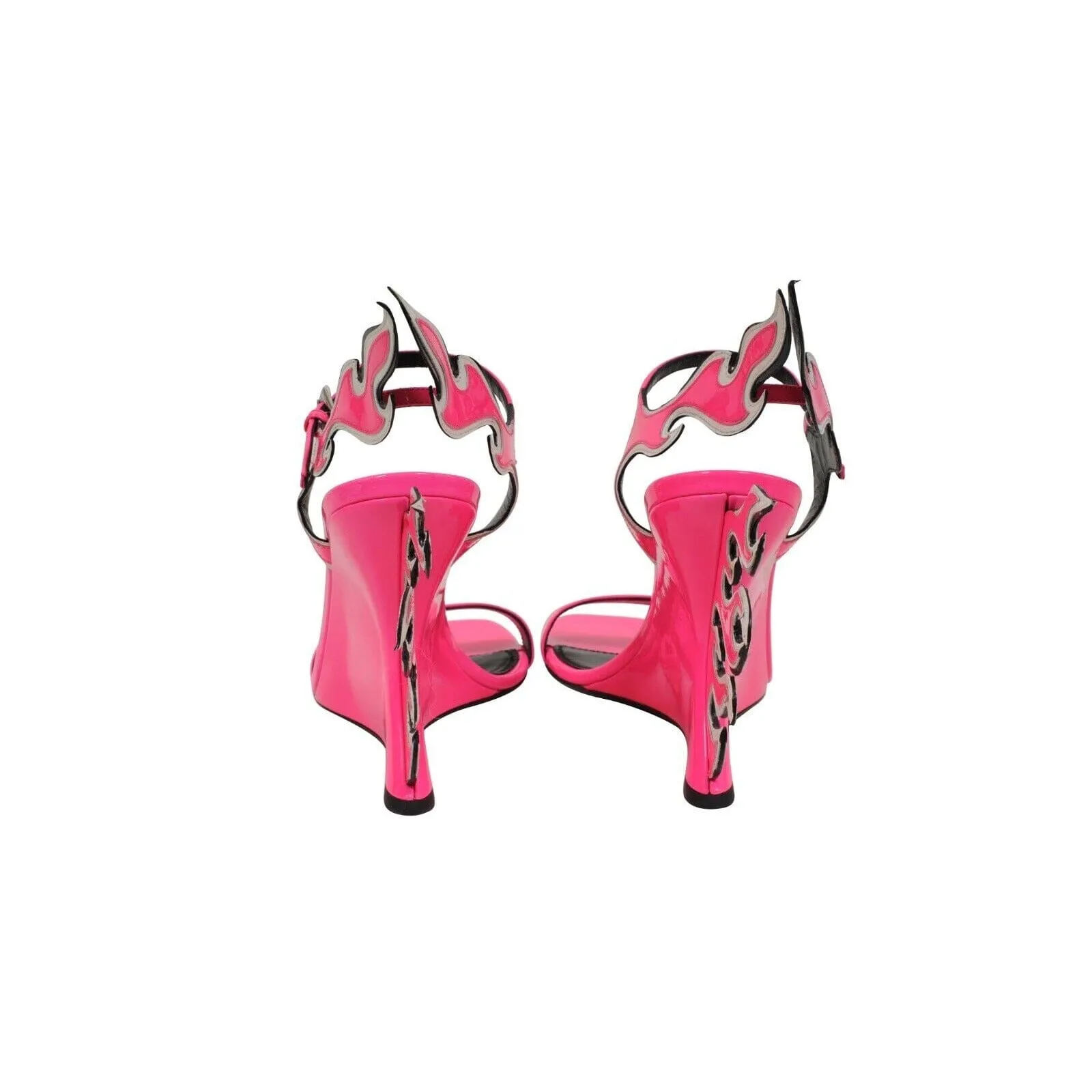Flame Sandals Neon Pink Patent Leather Wedge Open Toe Heels