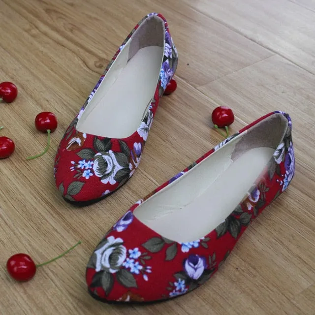 Flower Print Women Shoes Woman Ballerinas Large Size 42 Womens Loafers Ladies Shoes Ballet Women Flats Zapatos Mujer WSH2223