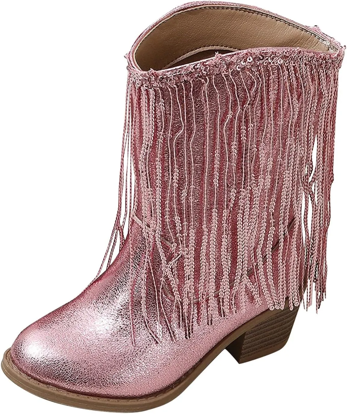 Girls Cowboy Boots Casual Leather Girl Western Boots High Calf High Heels Boots Waterproof Comfortable Ankle Boots