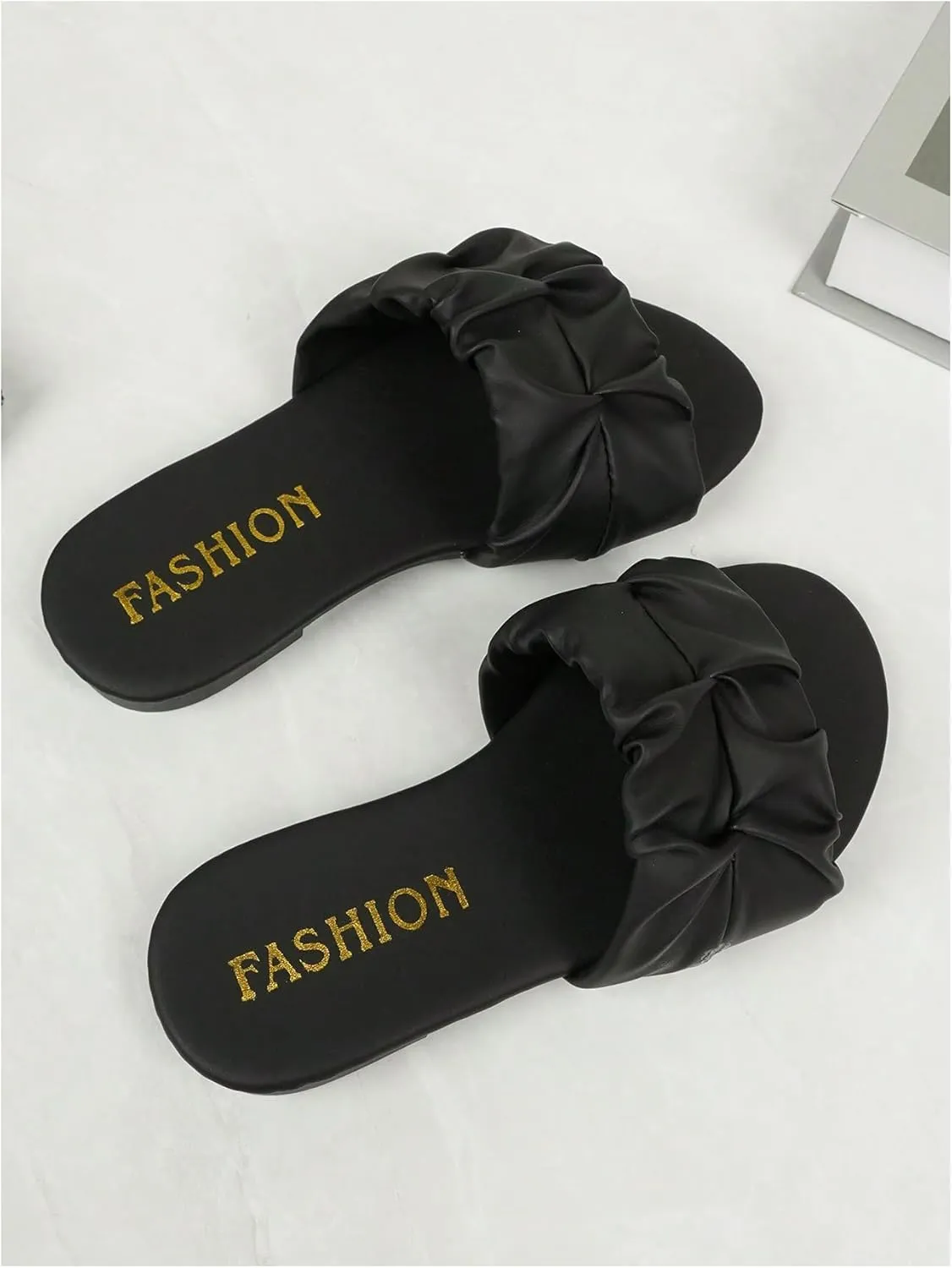 GORGLITTER Girl's Ruched Flat Dressy Sandals Trendy Open Toe Summer Slide Sandals