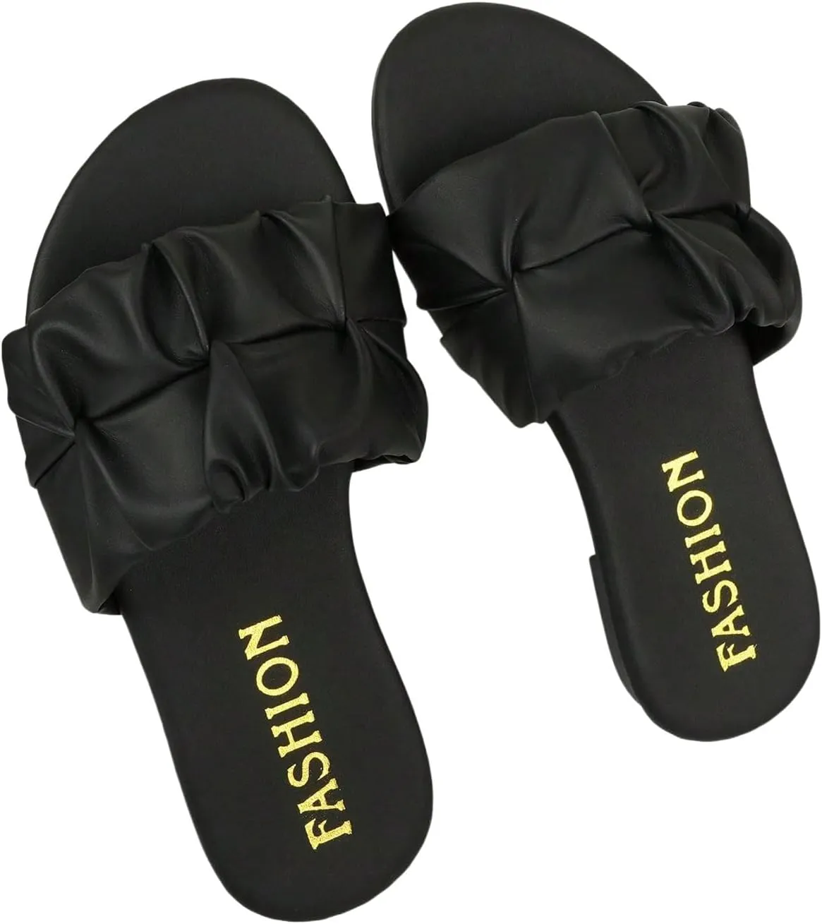 GORGLITTER Girl's Ruched Flat Dressy Sandals Trendy Open Toe Summer Slide Sandals