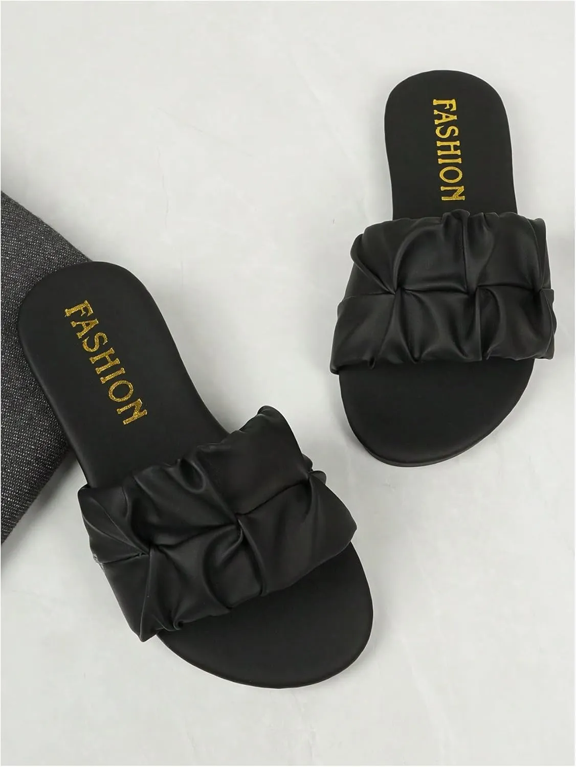 GORGLITTER Girl's Ruched Flat Dressy Sandals Trendy Open Toe Summer Slide Sandals