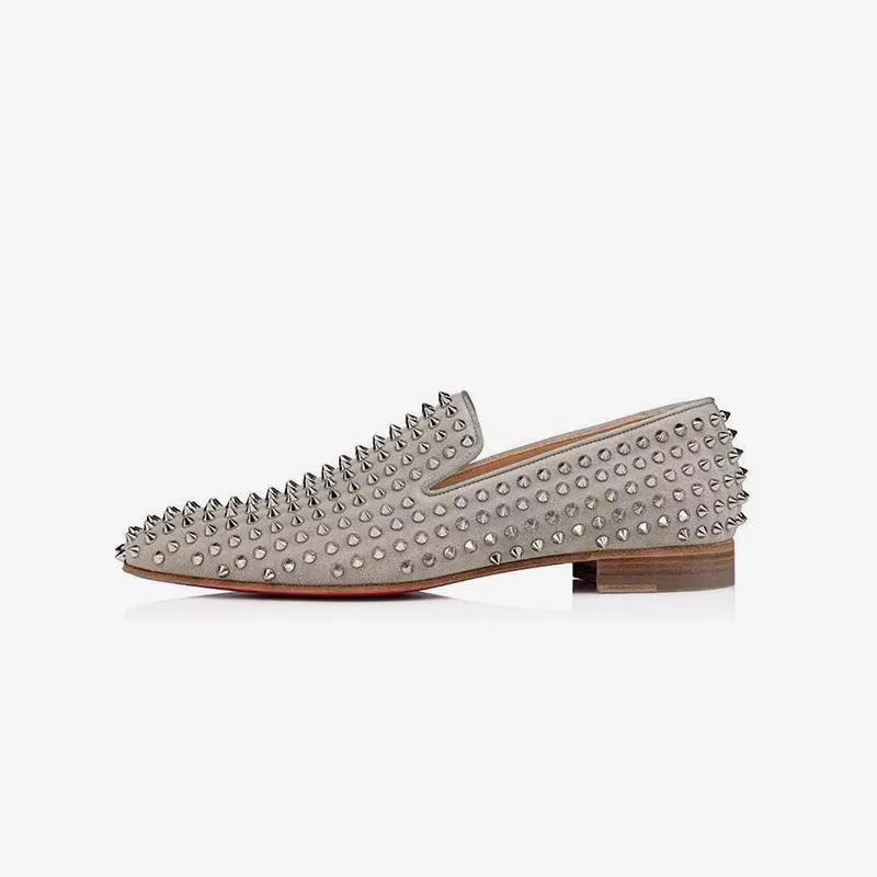Grey Suede Full Spike Loafers