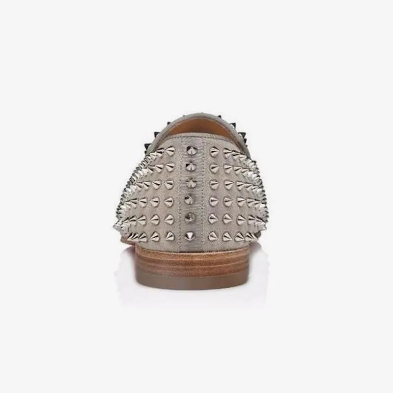 Grey Suede Full Spike Loafers
