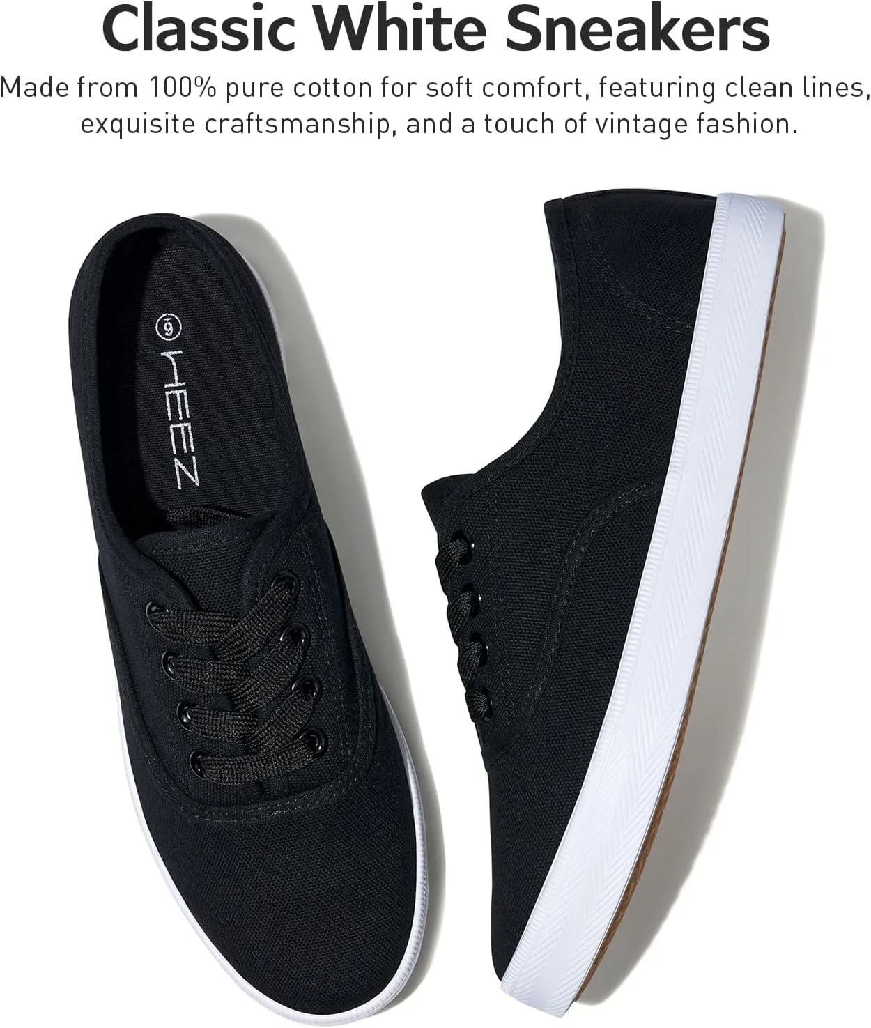 HEEZ Women's Canvas Sneaker Low Top Lace up Fashion Sneakers Casual Shoes Comfortable White Tennis Shoes for Women