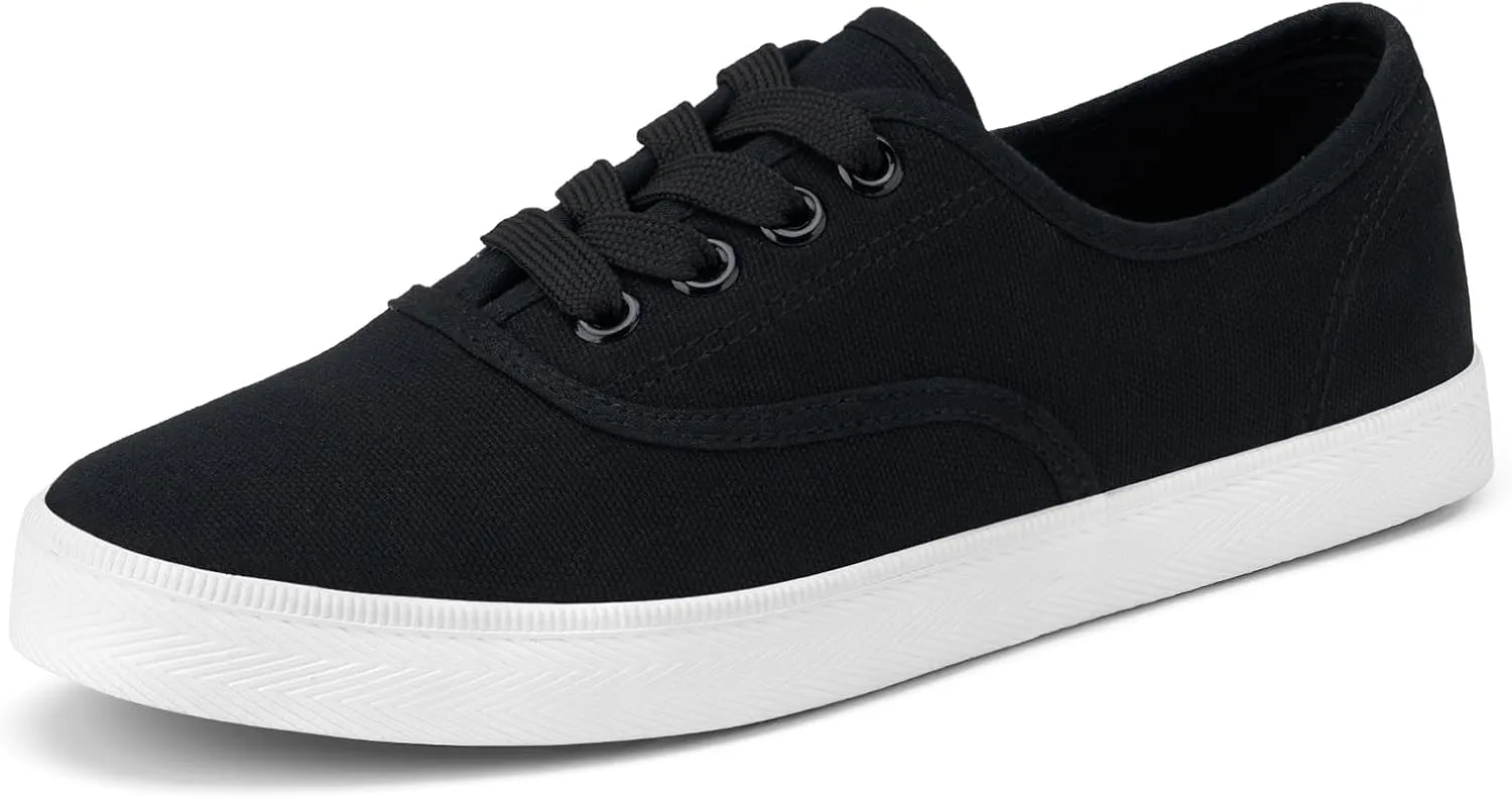HEEZ Women's Canvas Sneaker Low Top Lace up Fashion Sneakers Casual Shoes Comfortable White Tennis Shoes for Women