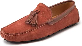 HOOENG Driving Moccasins Smoking Loafer for Men Tassel Genuine Leather Suede Vamp Round Toe Stitching Details Resistant Flexible Soft Comfortable Flat Heel (Color : Brown, Size : 10)