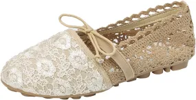 JOEupin Women's Foldable Flats Lace Breathable Round Toe Slip On Casual Ballet Flats Dress Shoes