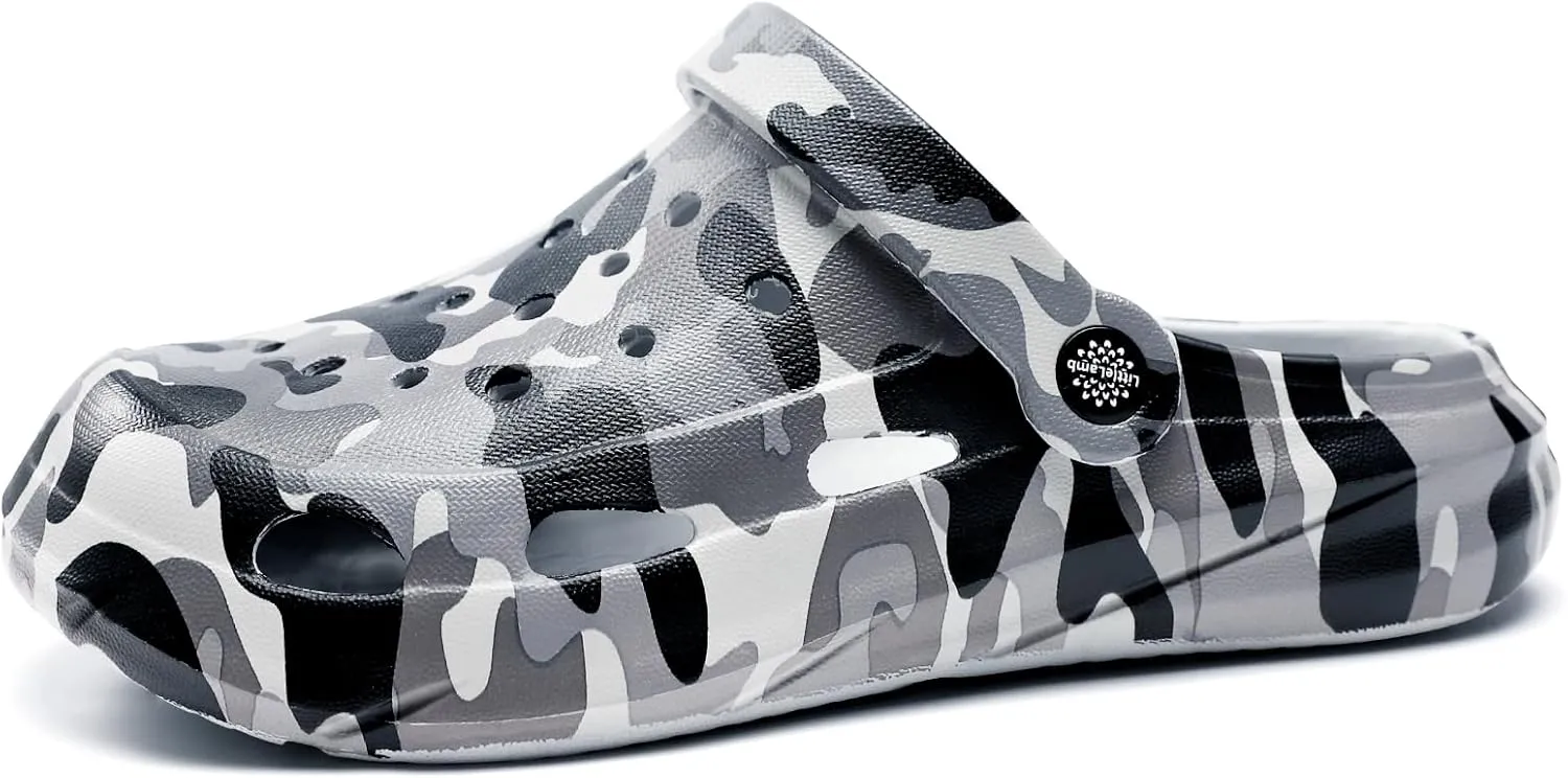 Kids Classic Camo Beach Clogs | Lightweight Water Sandals for Boys - Quick-Dry Non-Slip Light and Durable Little Kid/Big Kid