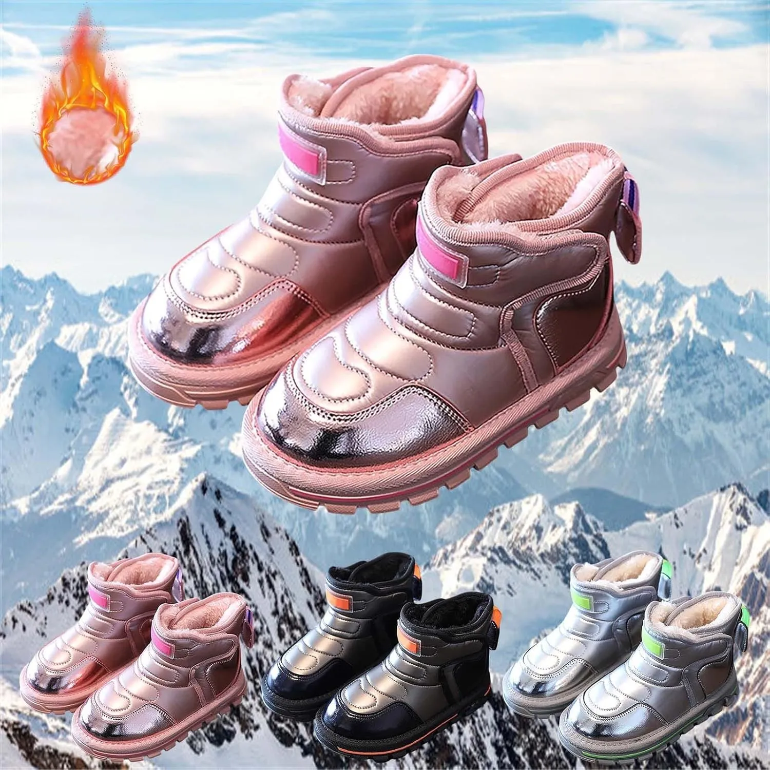 Kids Comfortable Warm Snow Boot Round Toe Walking Ankle Booties for Little Kid Low Heel Sparkly Boots