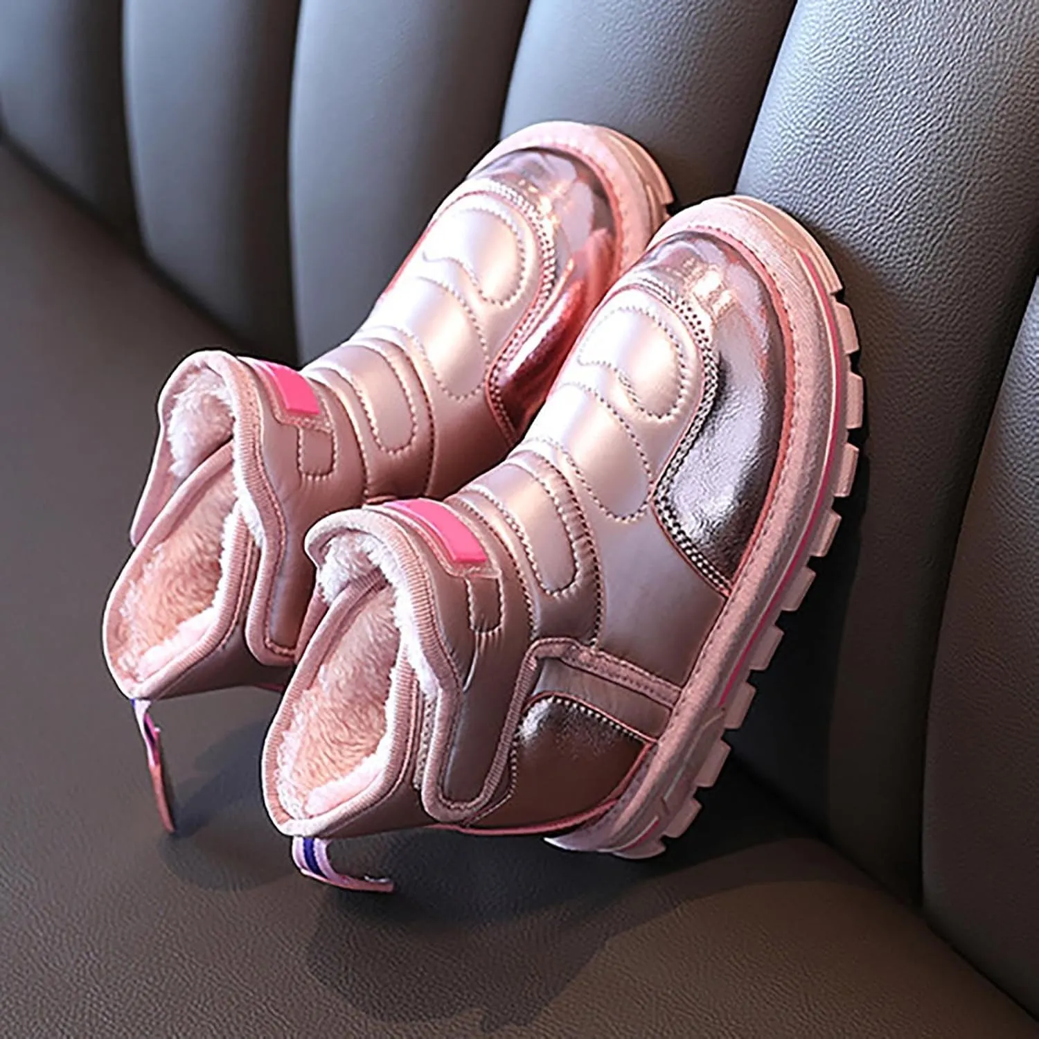 Kids Comfortable Warm Snow Boot Round Toe Walking Ankle Booties for Little Kid Low Heel Sparkly Boots