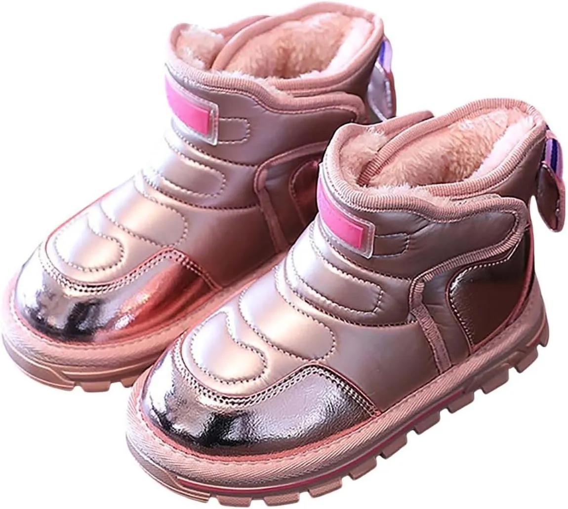 Kids Comfortable Warm Snow Boot Round Toe Walking Ankle Booties for Little Kid Low Heel Sparkly Boots