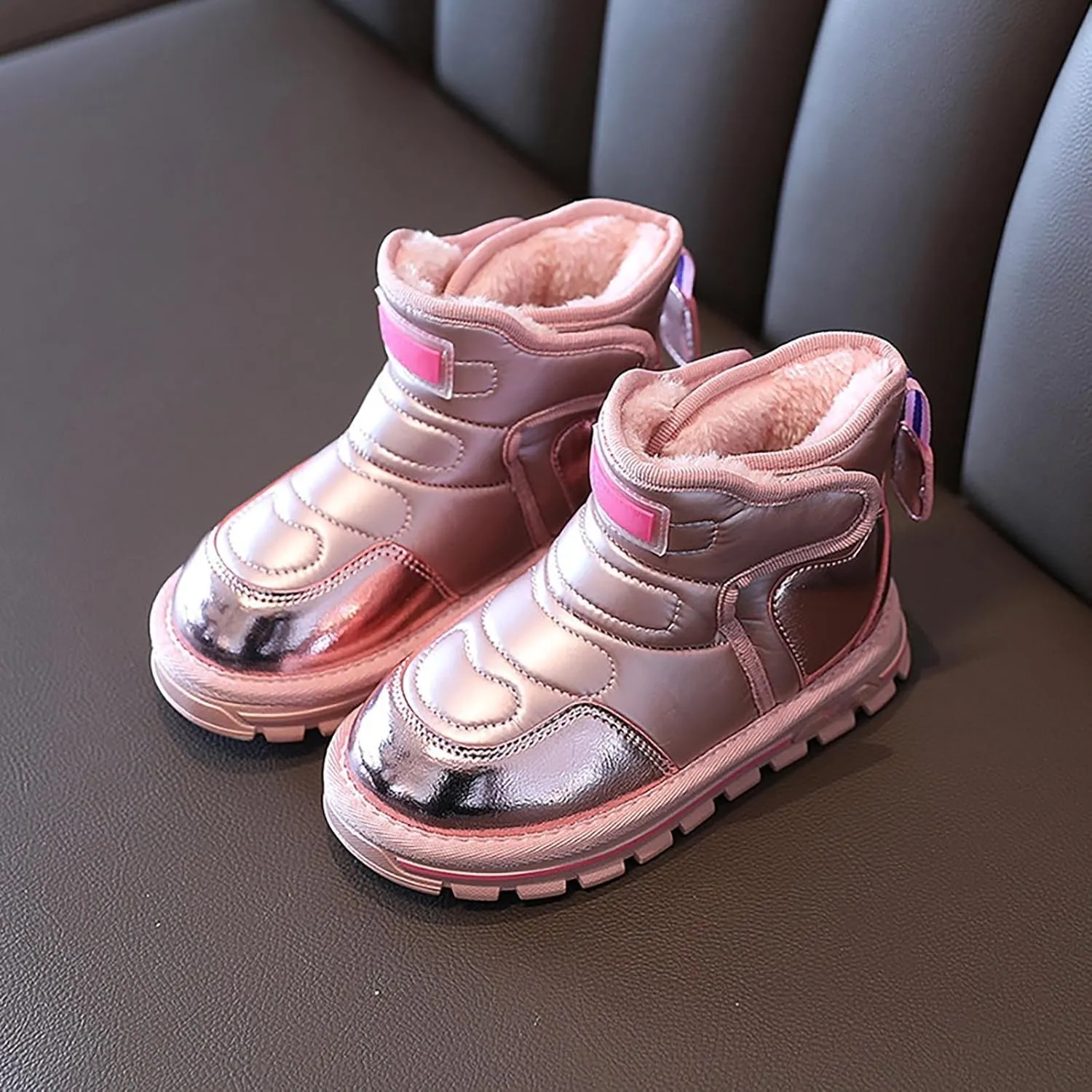 Kids Comfortable Warm Snow Boot Round Toe Walking Ankle Booties for Little Kid Low Heel Sparkly Boots