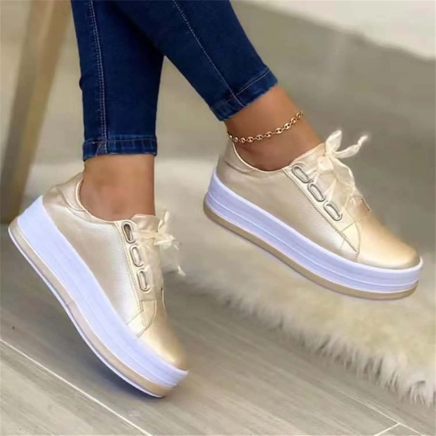 Ladmiple Womens Shoes Dressy Casual Loafers Low Top Leather Sneaker Lace-up Classic Fashion Slip On Comfort Walking Shoes