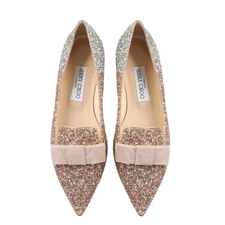 <B>JIMMY CHOO</B> <BR>Glitter Gala Point Toe Ballerina Flats 37