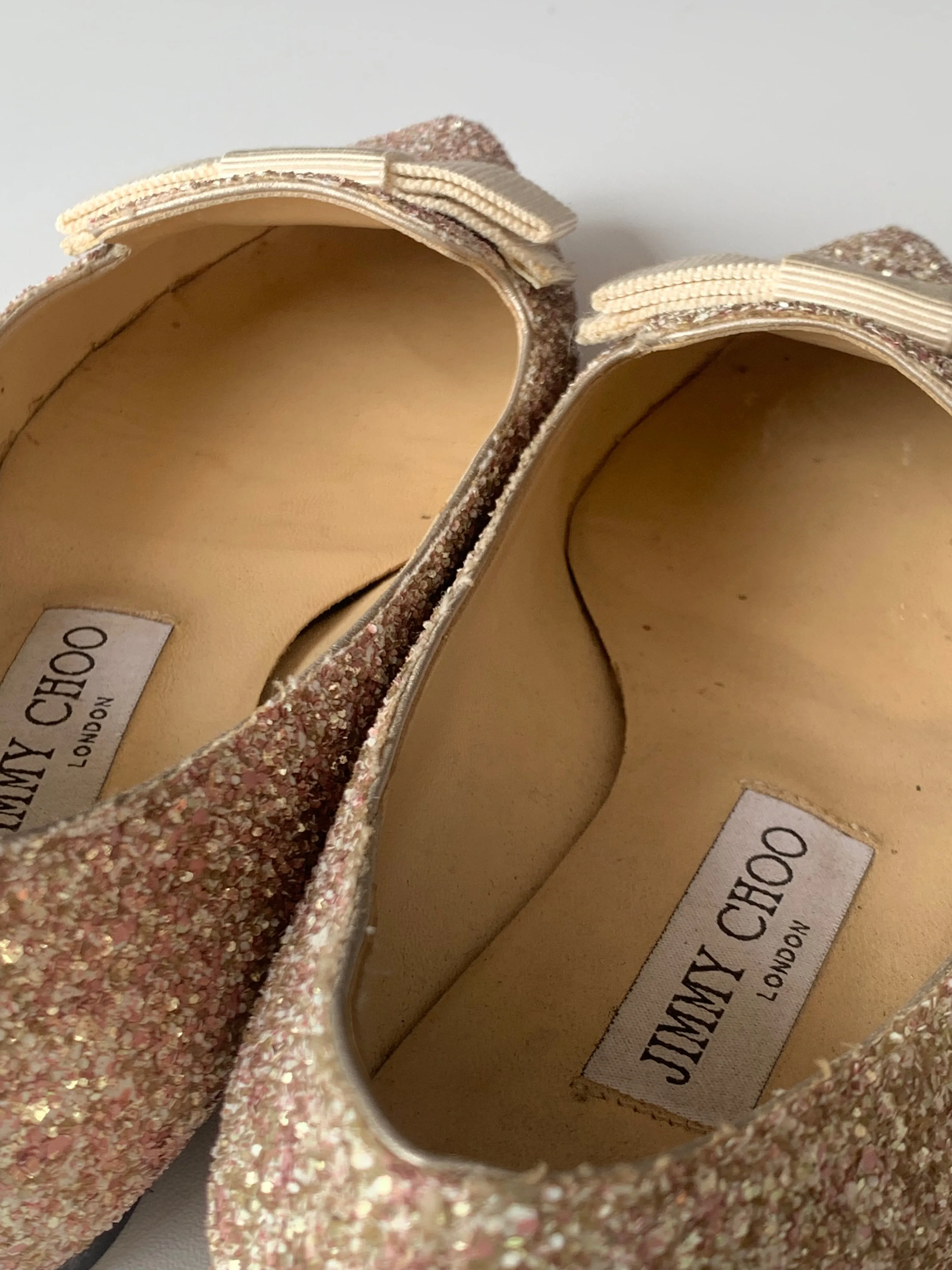 <B>JIMMY CHOO</B> <BR>Glitter Gala Point Toe Ballerina Flats 37