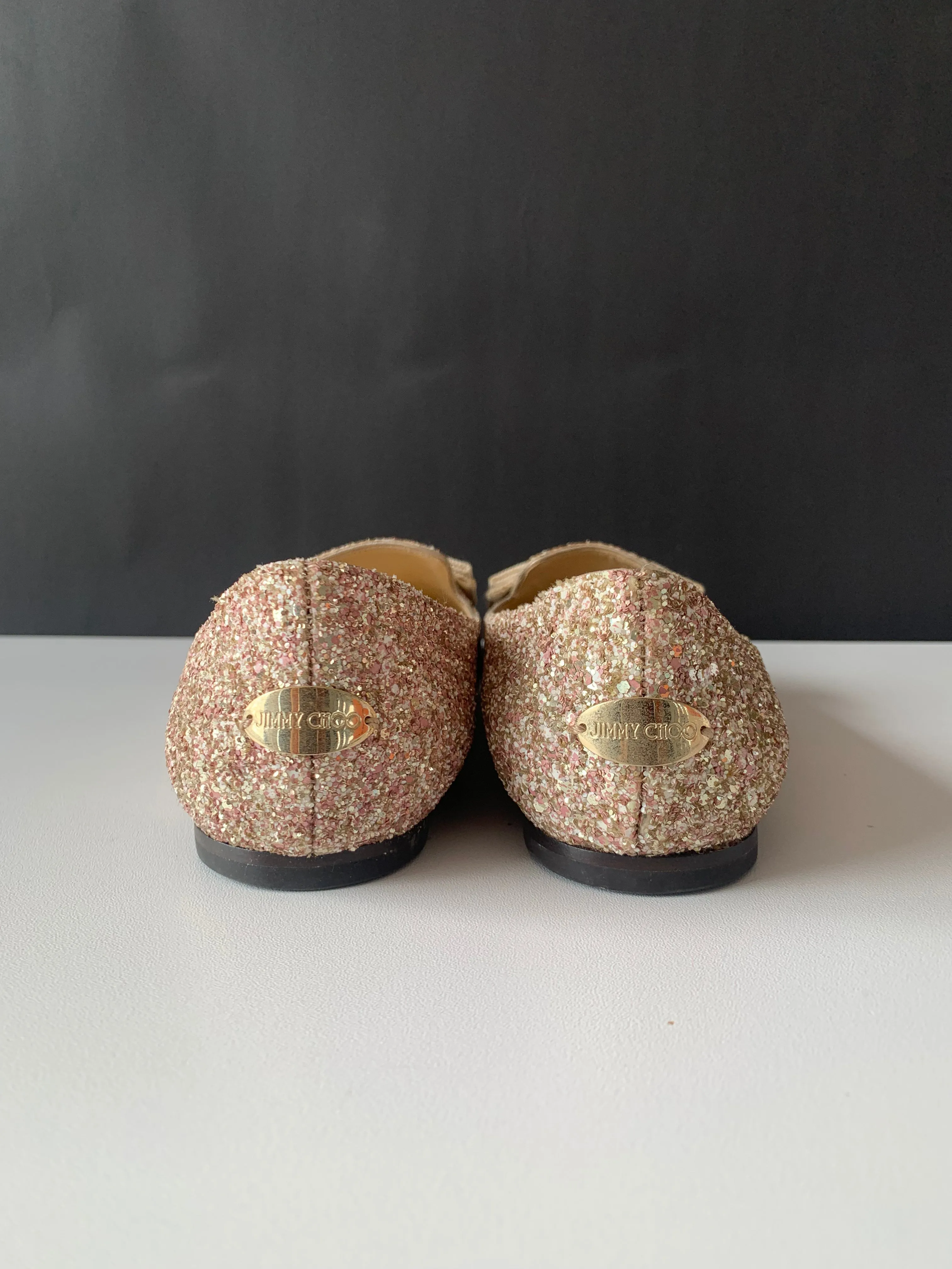 <B>JIMMY CHOO</B> <BR>Glitter Gala Point Toe Ballerina Flats 37