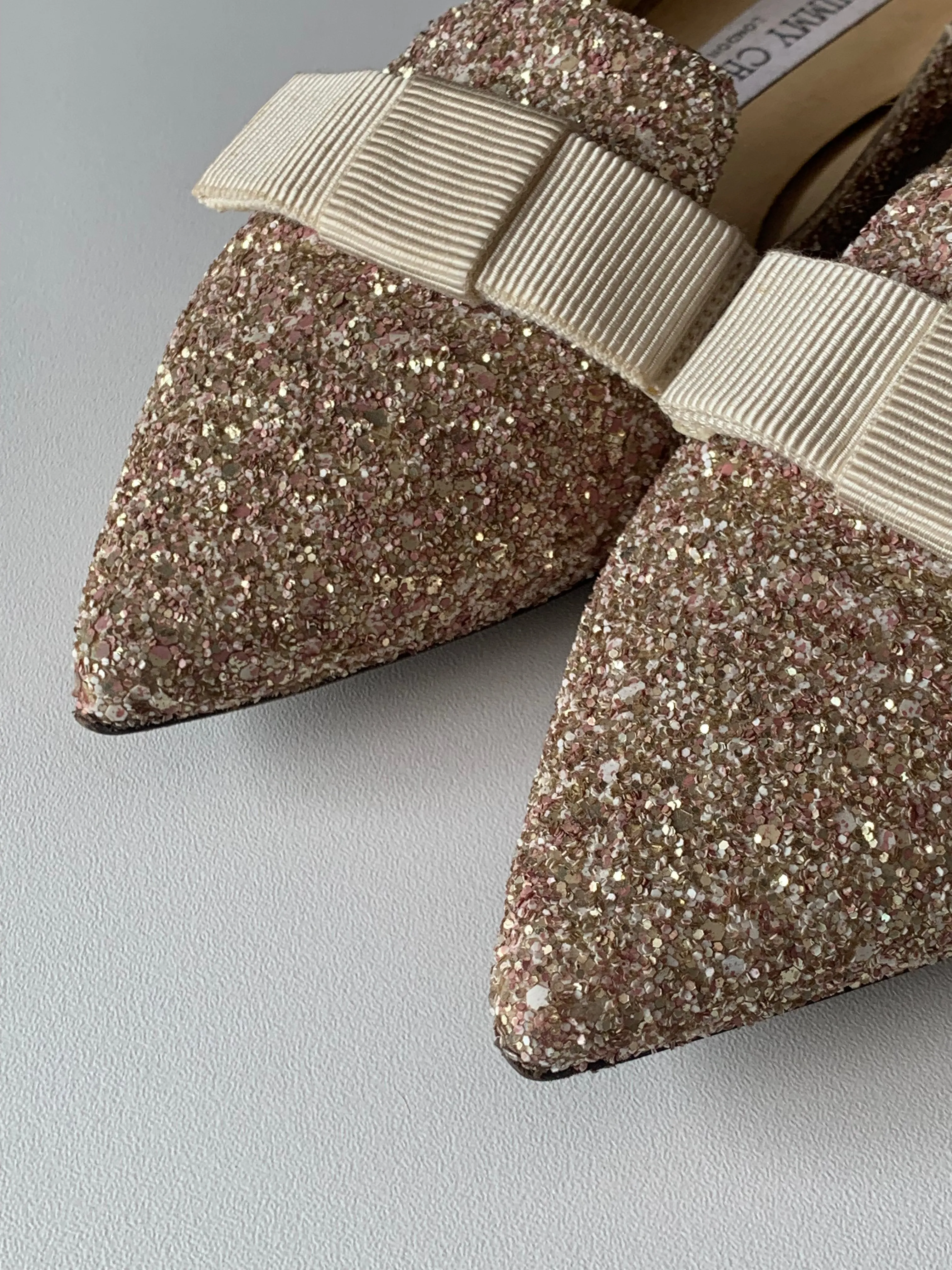 <B>JIMMY CHOO</B> <BR>Glitter Gala Point Toe Ballerina Flats 37