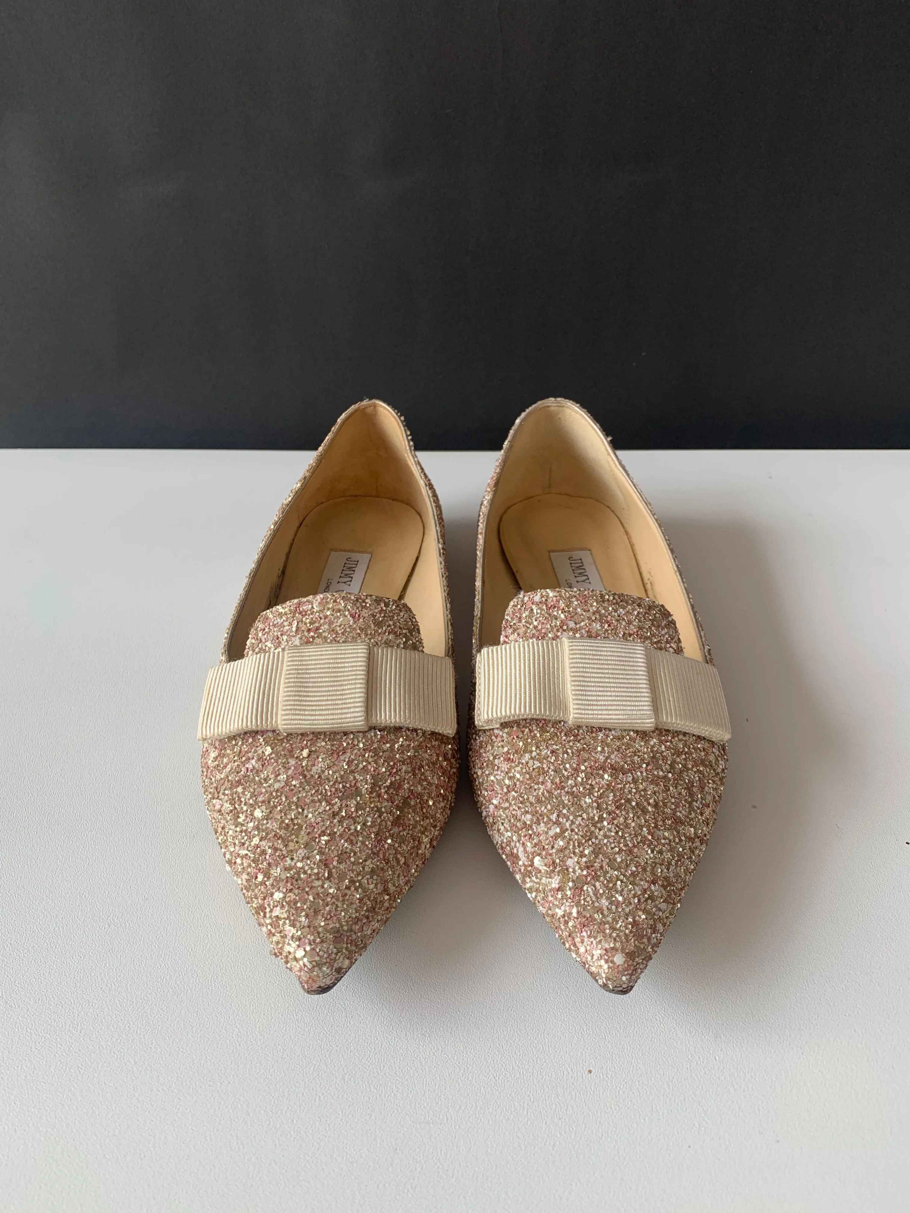 <B>JIMMY CHOO</B> <BR>Glitter Gala Point Toe Ballerina Flats 37