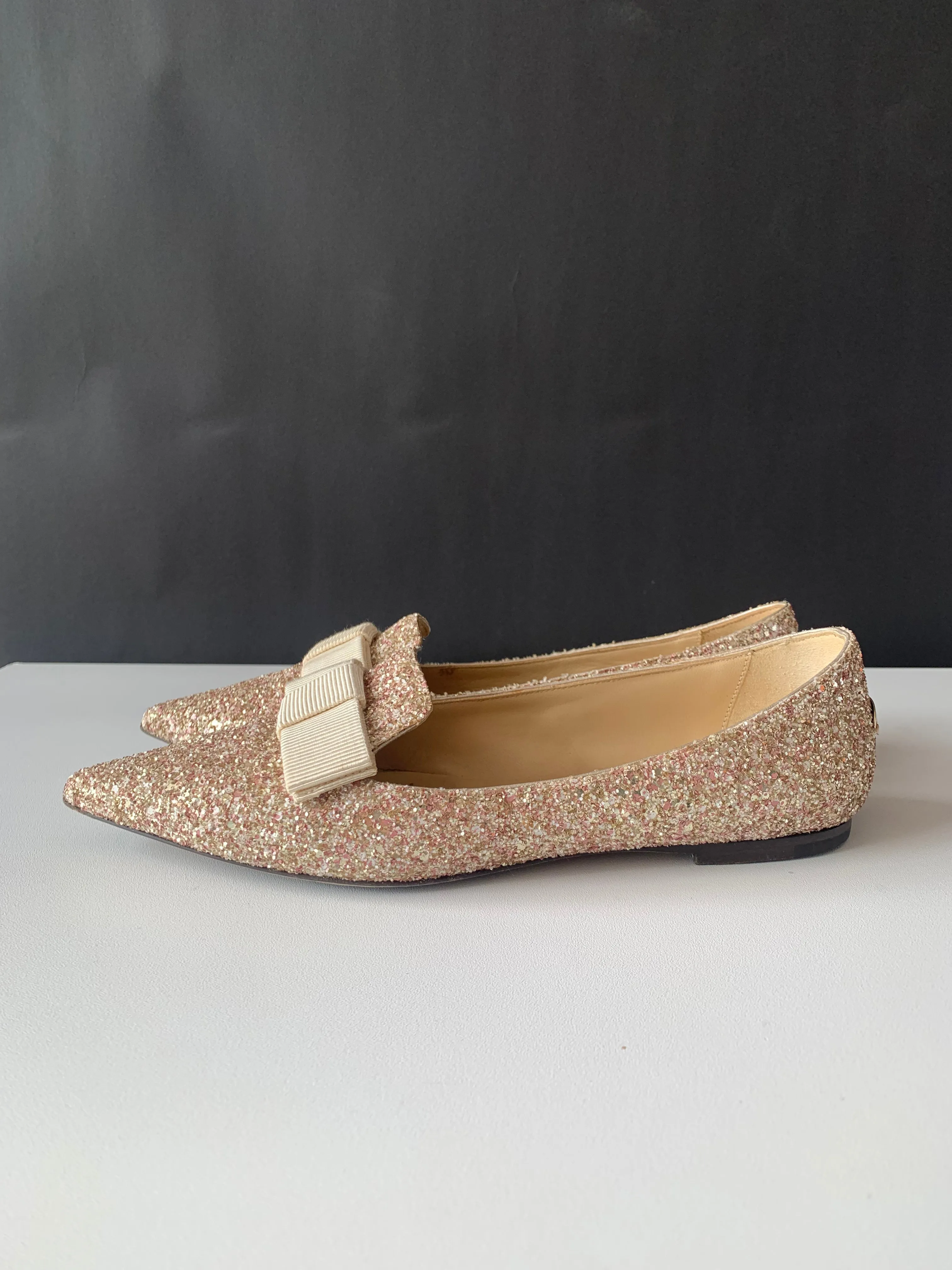 <B>JIMMY CHOO</B> <BR>Glitter Gala Point Toe Ballerina Flats 37