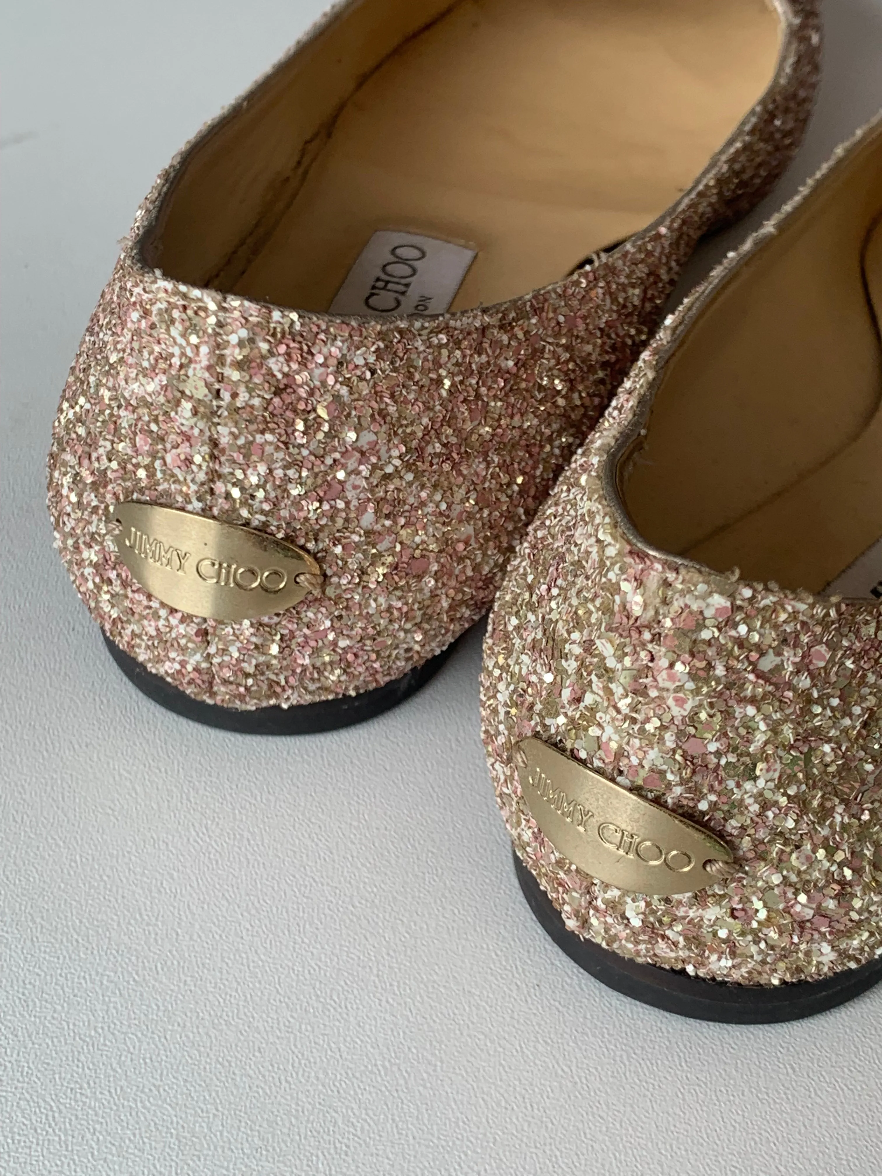 <B>JIMMY CHOO</B> <BR>Glitter Gala Point Toe Ballerina Flats 37