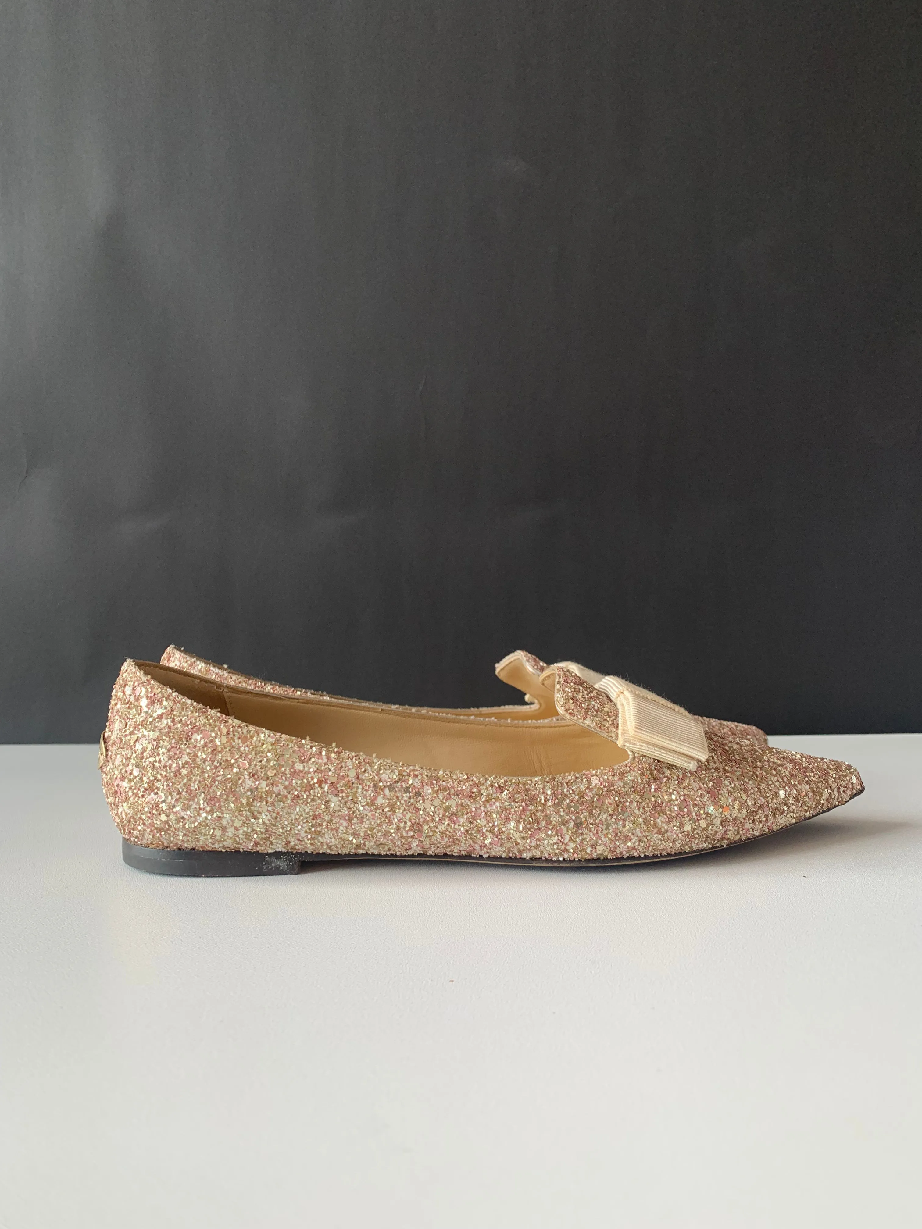 <B>JIMMY CHOO</B> <BR>Glitter Gala Point Toe Ballerina Flats 37